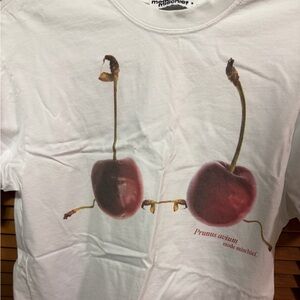 White T-Shirt with Cherry Print